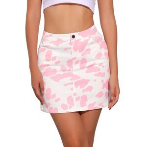 Short Skirt High Waist Mini Cow Print Skirt Pink